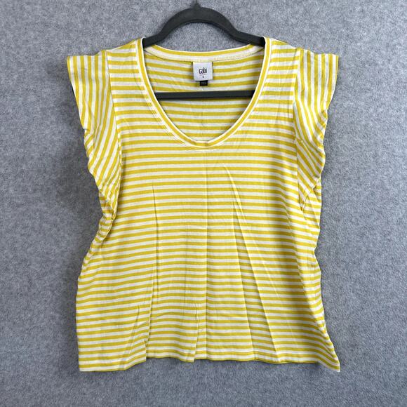 Cabi Striped Ruffle Tee Women's Size Small Yellow White Daisy T-Shirt Style 5748 - Picture 1 of 10